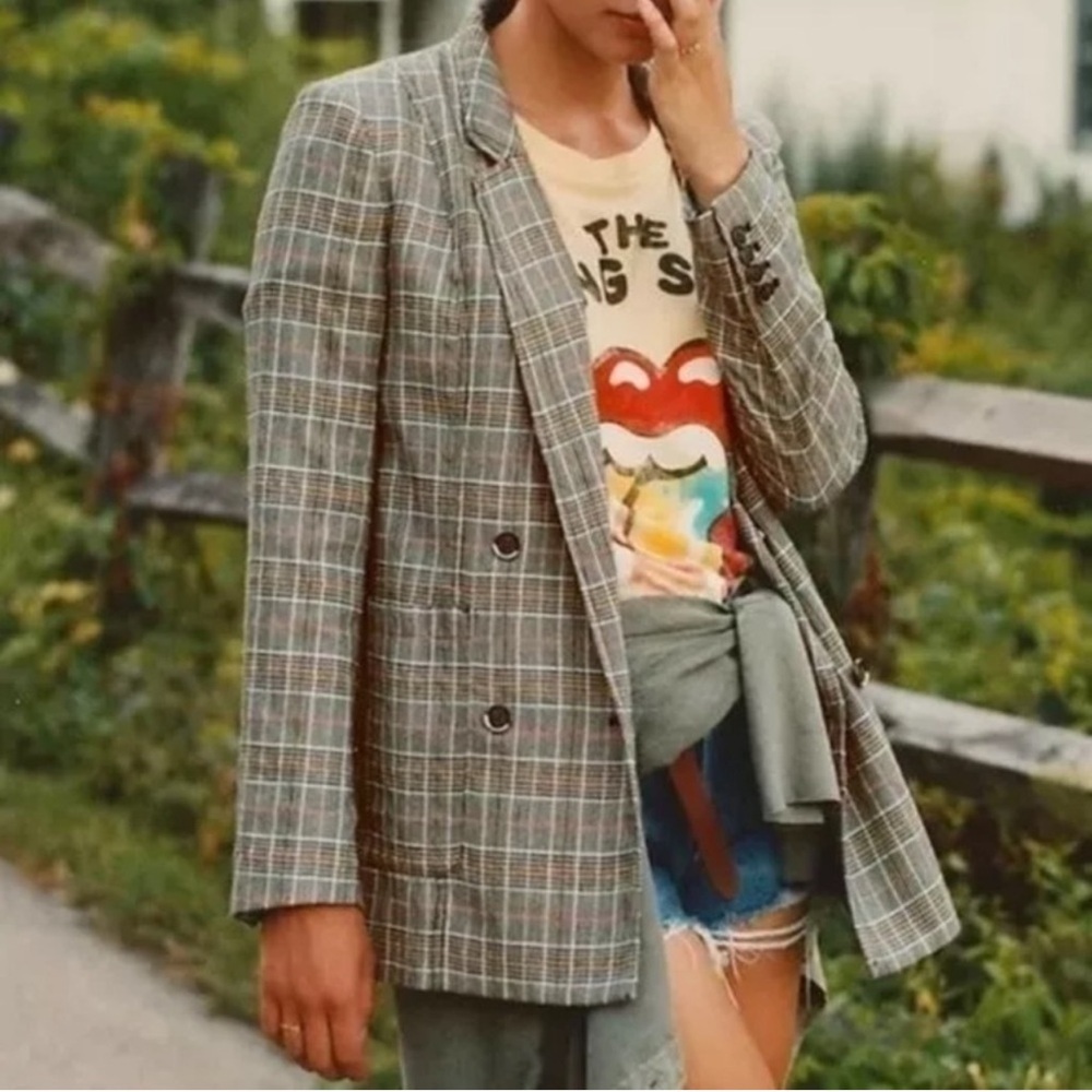 2 for $15 😍 Anthropologie Maeve Relaxed Herringbone Lilith Blazer– Black/Tan – 2